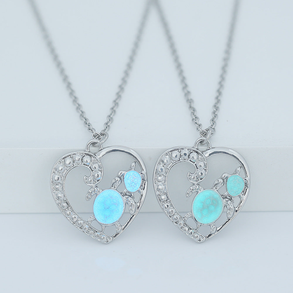 Wholesale Silver  ocean turtle mother and child love oil drop luminous pendant necklace