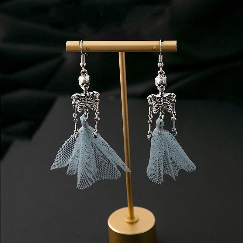 Wholesale Halloween Human Skull Blue Mesh Punk Earrings ACC-ES-ZhuiWo001