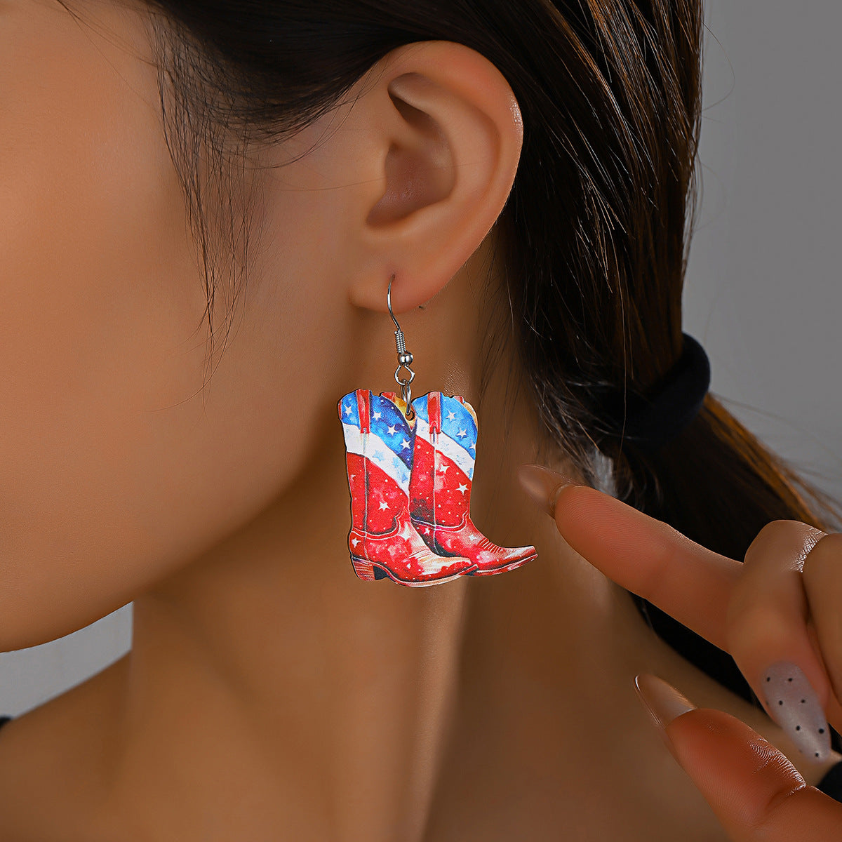Wholesale  Independence Day Element Wooden Boots Earrings