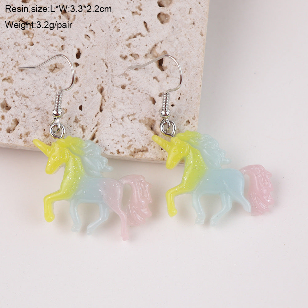 Wholesale  Cartoon Animal Jelly Color Unicorn Earrings