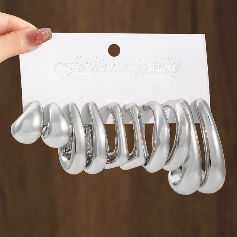 Wholesale exaggerated glossy circle earrings set