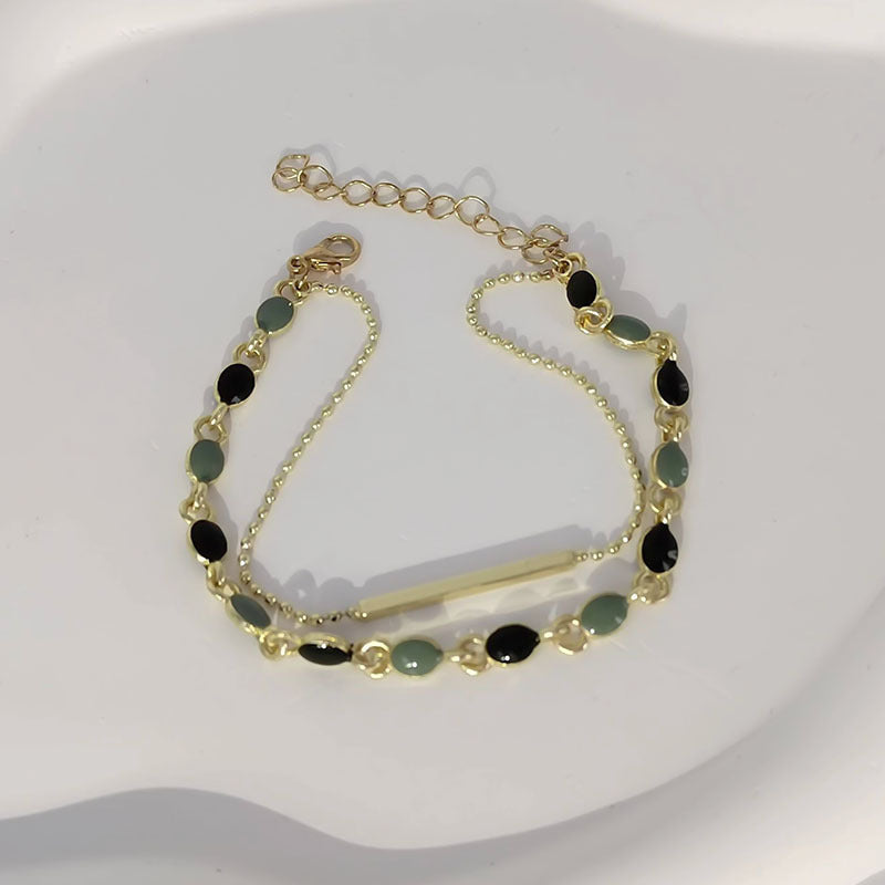 Wholesale Electroplated Mixed Materials Geometric Bracelet for Women,  Trendy Retro Colorblock Design,  Fashion Jewelry Accessory