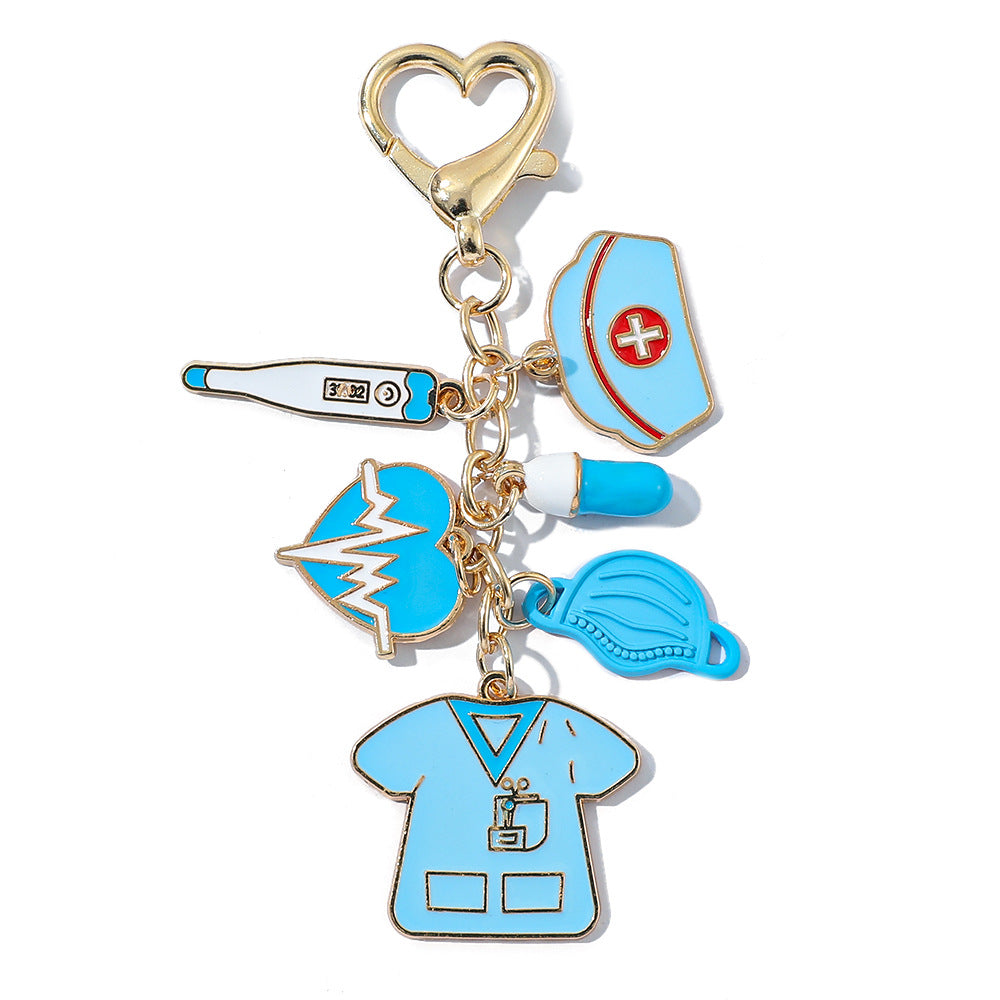 Wholesale Classic nurse cap thermometer pill mask heartbeat nurse suit zinc alloy keychain