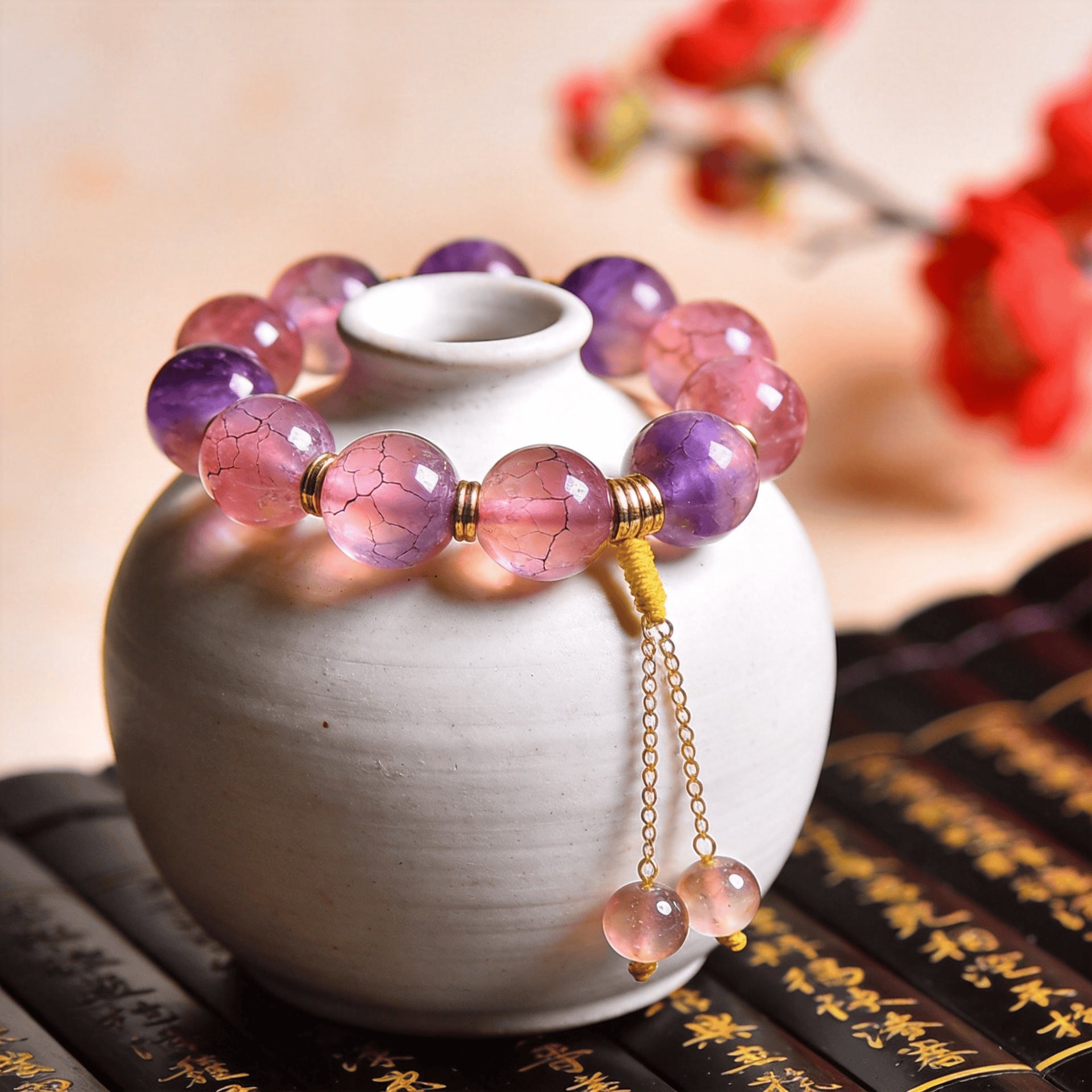Wholesale Glazed Glass Bead Bracelet Purple White Crystal Style Trendy Jewelry Accessory Everyday Wear Gift For Women Boutique Resale