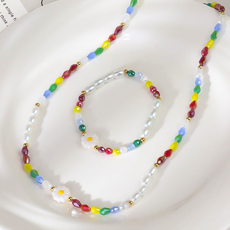 Wholesale Summer explosions dopamine daisy flower pearl necklace