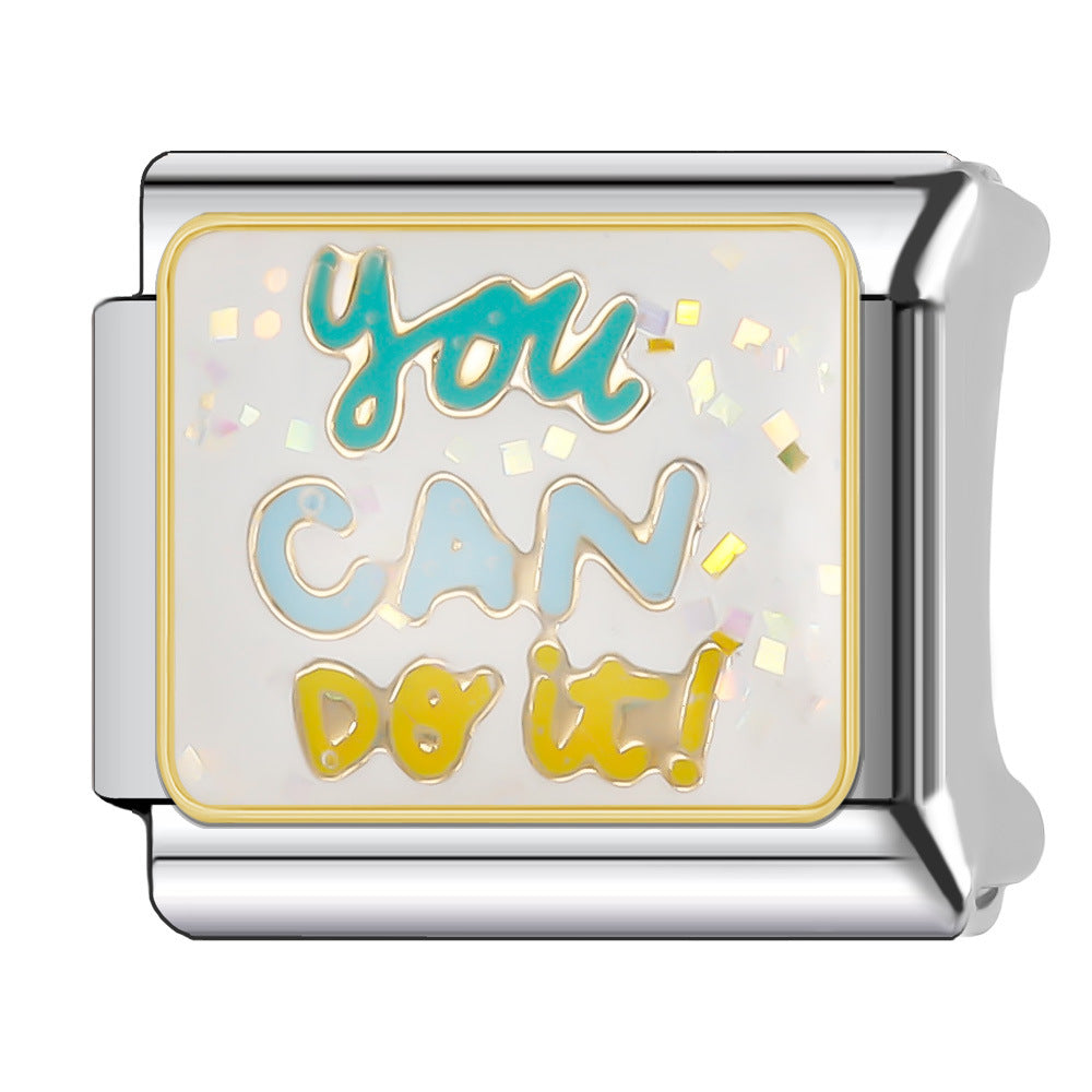 Wholesale Italian Charm Bracelet 9mm DIY Splicing English Short Sentence Series Stainless Steel Composable Bracelet