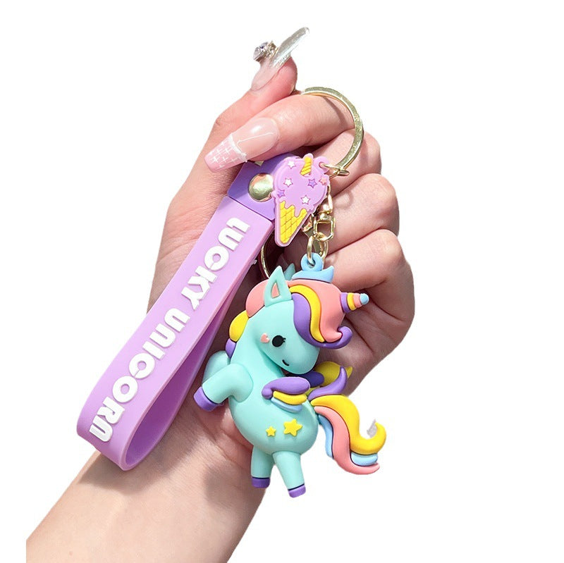 Wholesale Cute cartoon rainbow horse unicorn keychain