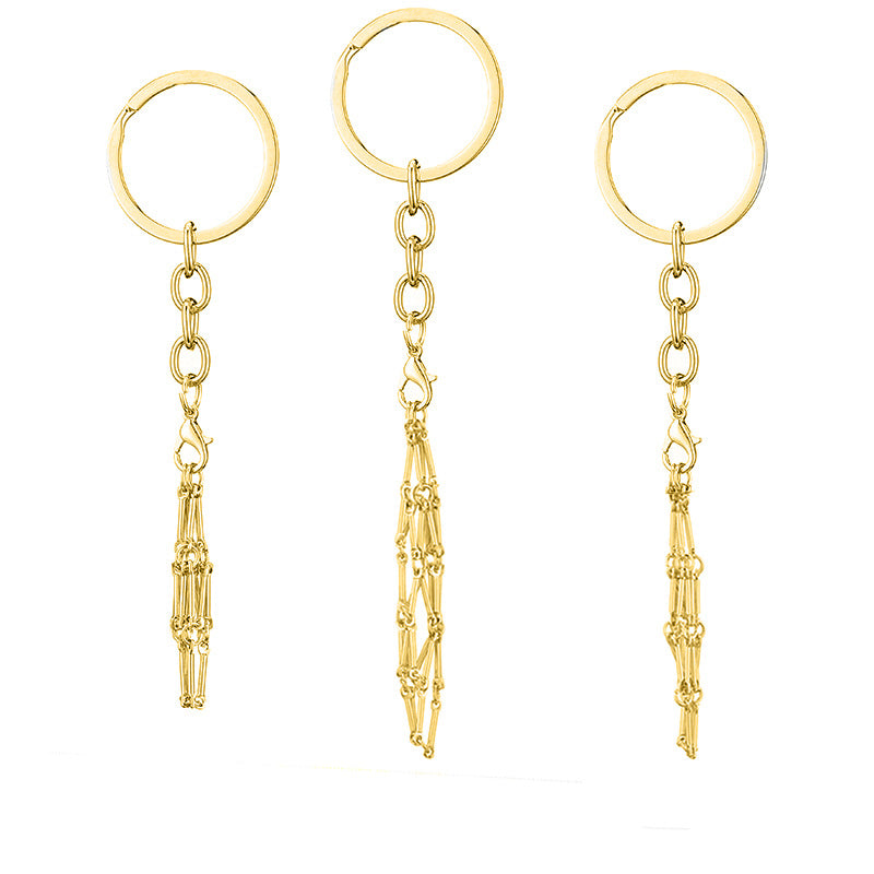 Wholesale Natural Stone Woven Keychain Pendant Stainless Steel Bamboo Chain Crystal Mesh Bag ACC-KC-XingYue001