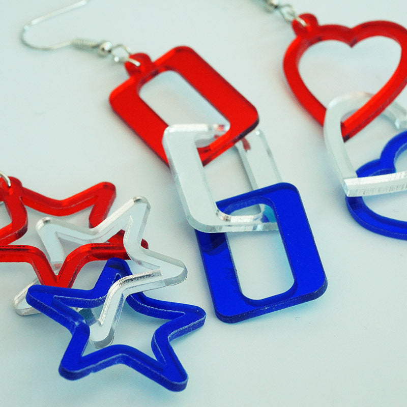 Wholesale 2 Pairs/pack American Independence Day Rotating Mirror Heart-shaped Five-pointed Star Acrylic Earrings ACC-ES-HY047