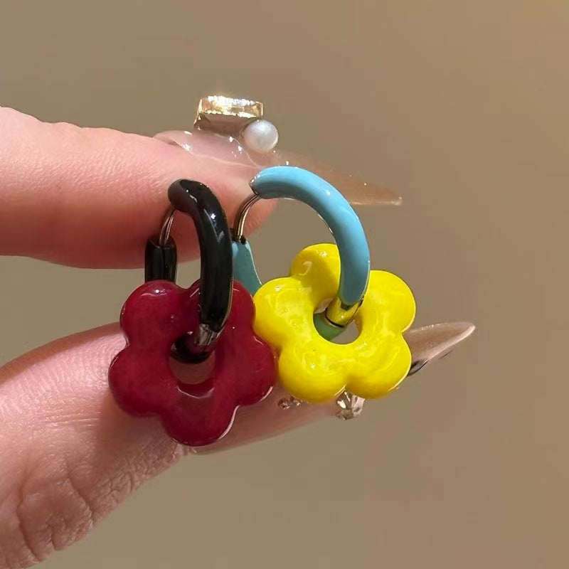 Wholesale  Contrast Color Flower Earrings