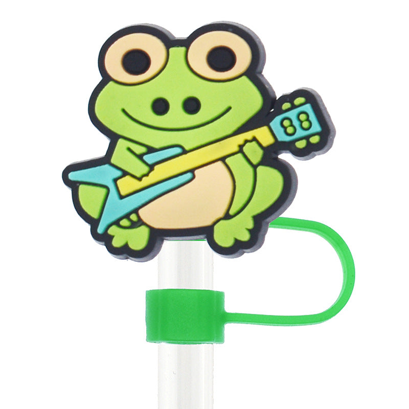 Wholesale Random 100pcs Cartoon Frog 10mm PVC Soft Straw Tube Cap ACC-SCR-RYY104