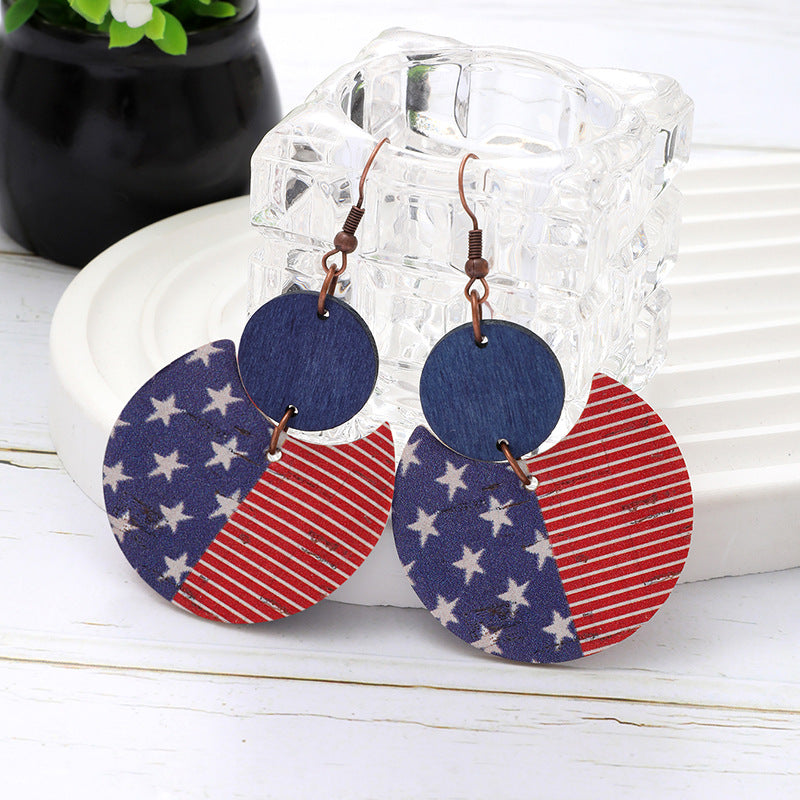Wholesale  American Independence Day Natural Cork Crack Stars and Stripes Crescent Earrings
