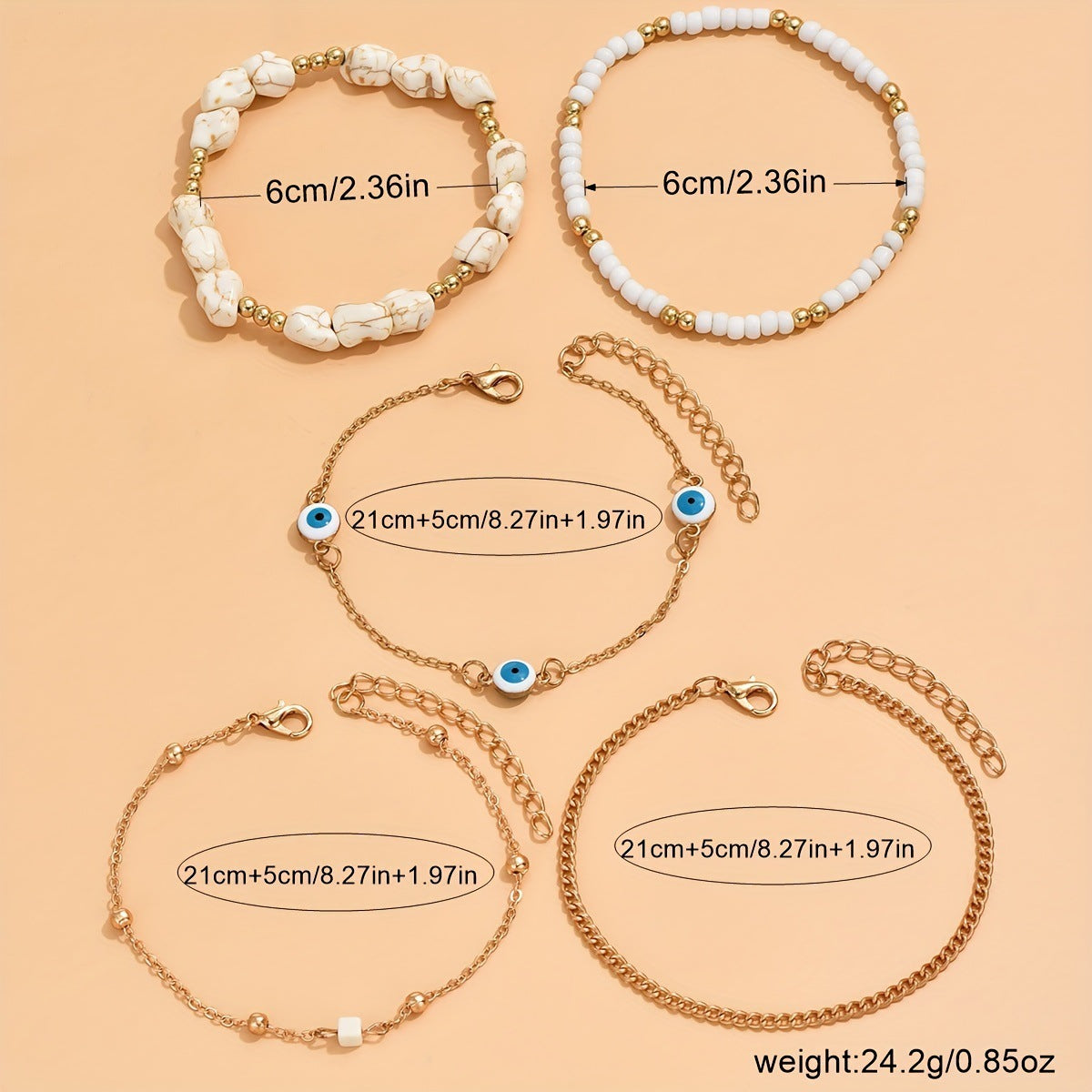 Wholesale Bohemian Style Small 5pcs/Set Bead Devil's Eye Beach Foot  Anklets