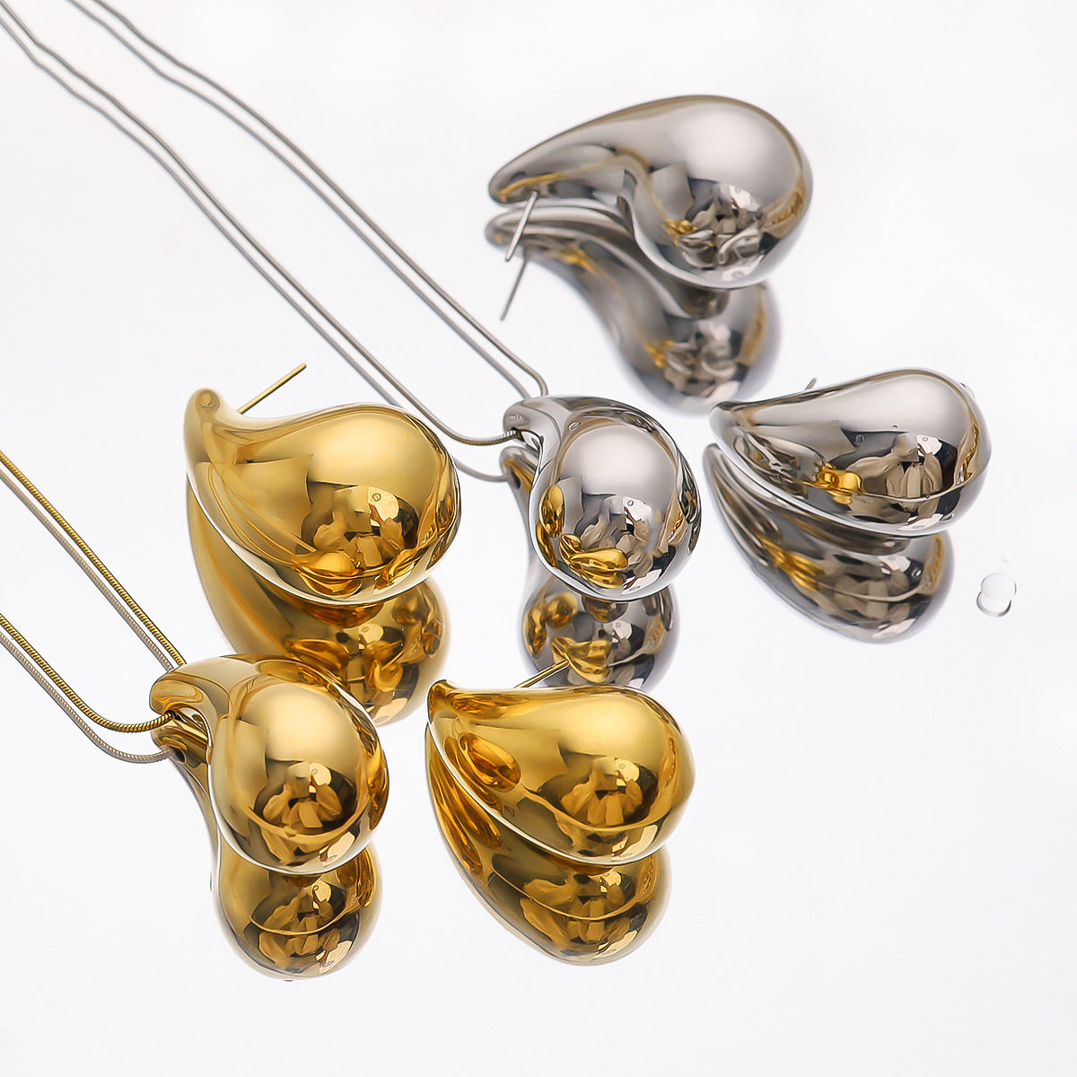 Wholesale 18K gold water drop titanium steel earrings cashew-shaped necklace