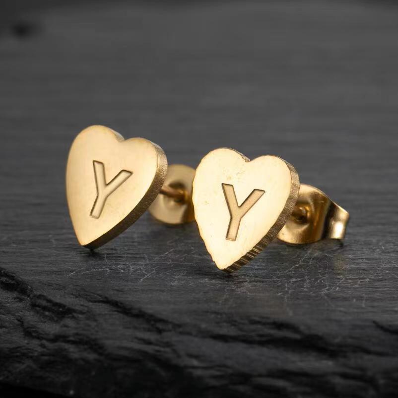 Wholesale Love Earrings English Letters Retro Gold and Silver Earrings Heart Earrings Titanium Steel ACC-ES-FaDiniya001