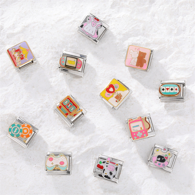 Wholesale Italian Beaded Bracelet 9mm DIY Splicing Removable Orange Game Series Titanium Steel Combinable Bracelet