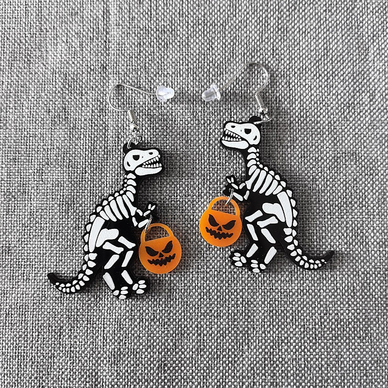 Wholesale Trendy  Acrylic Earrings With Dinosaur Pumpkin Skull Designs Fun Fashion Accessory For Everyday Wear And Boutique Resale