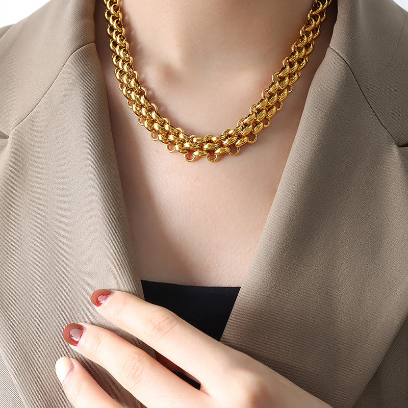 Wholesale Ring Buckle Chunky Chain Gold Plated Titanium Steel Jewelry Set Trendy Fashion Accessory for Gift or Resale