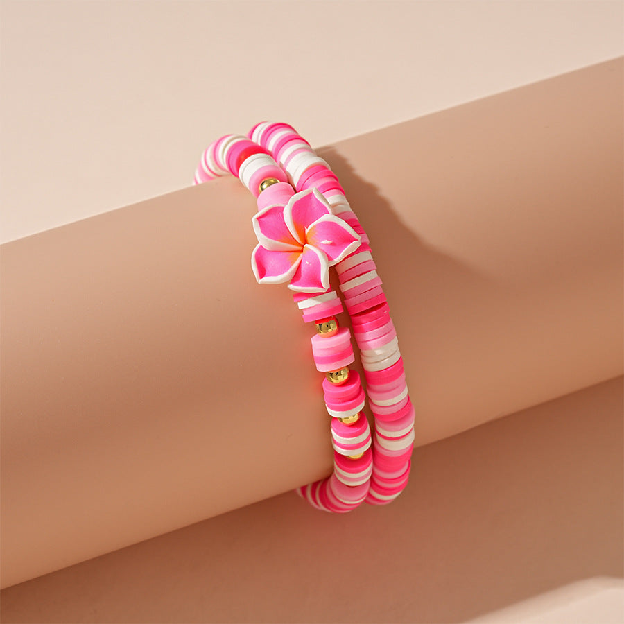 Wholesale Cute Polymer Clay Handmade Flower Beaded Elastic Bracelet