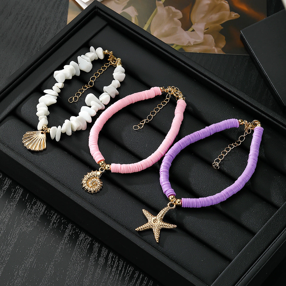 Wholesale Beach Vacation Starfish Shell Multi Layer Stacking Bracelet For Women White Crushed Stone Jewelry Chic Gift