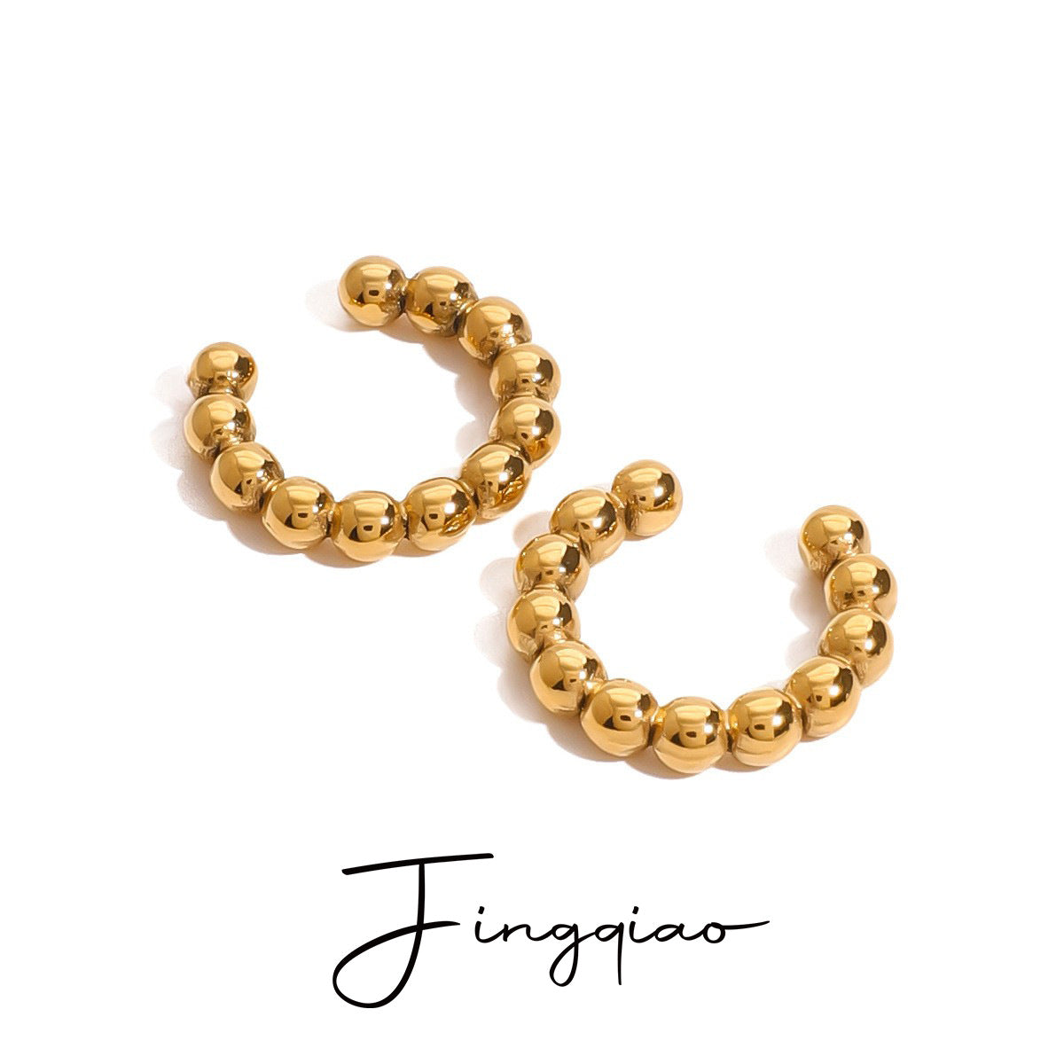 Wholesale 18k gold stainless steel geometric beads C ear clip earrings jewelry