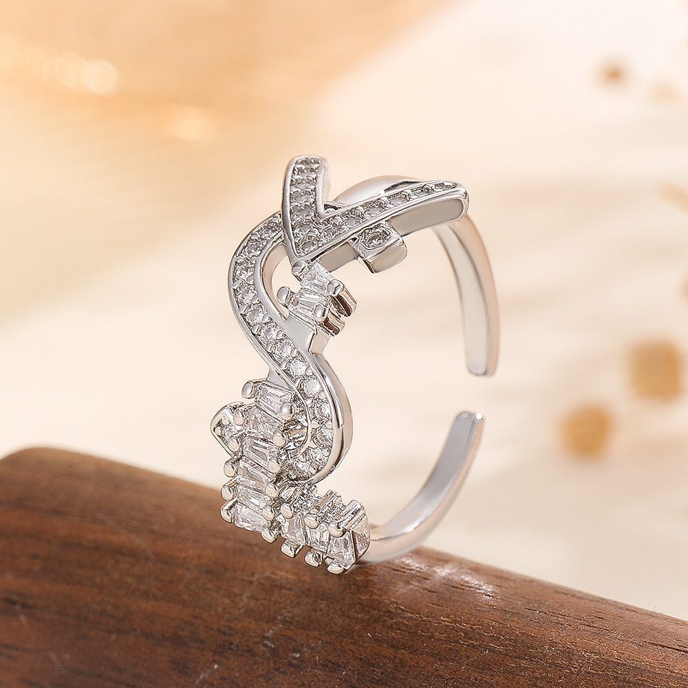 Wholesale Chic Women S Letter Open Ring Gold Tone Zircon Fashion Jewelry Accessory