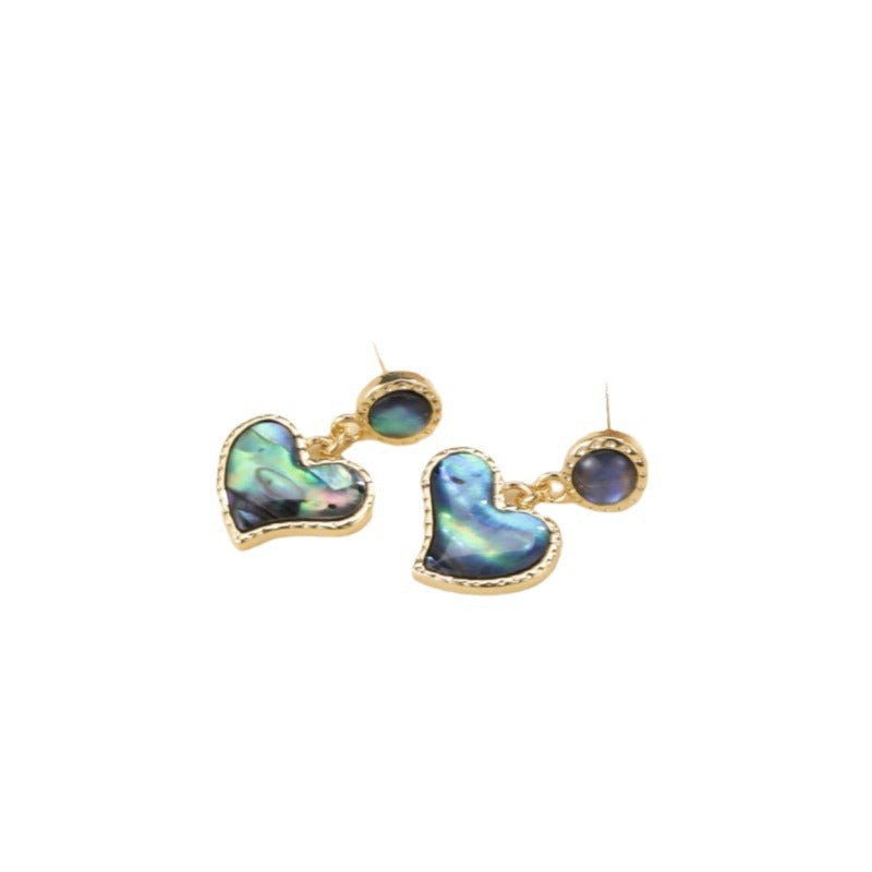 Wholesale 925 silver needle vintage light luxury abalone shell heart-shaped earrings