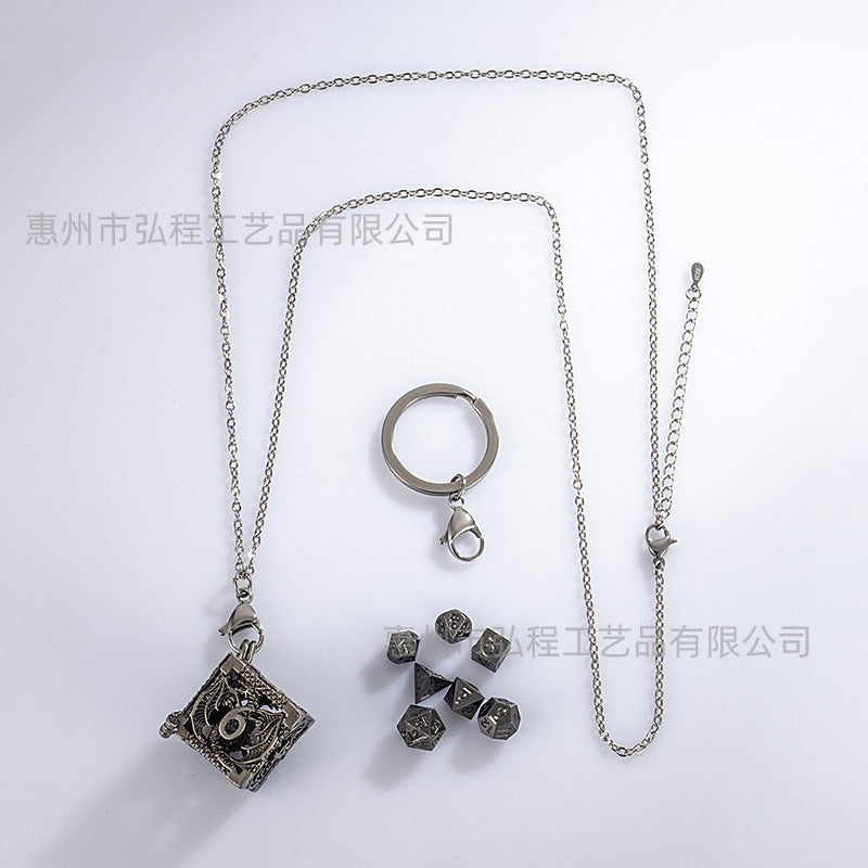 Wholesale Mini Metal Hollow Dice Pendant Set Necklaces ACC-NE-HongC001