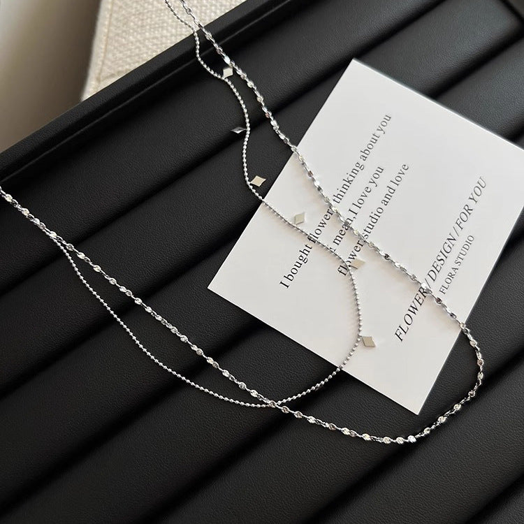 Wholesale  Double Layer Stacked Diamond Sequin Titanium Steel Necklace