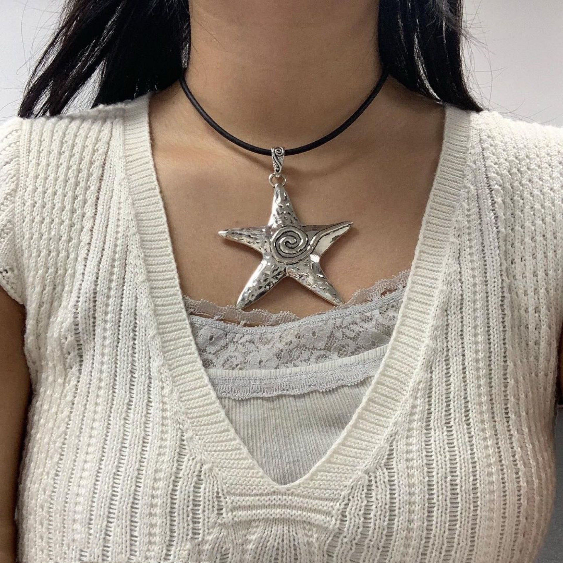 Wholesale Y2K Sweet Cool Sea Star Necklace Female Niche Retro Sweet Cool Spice Girl Style Sub-culture Ins Star Starfish Clavicle Chain
