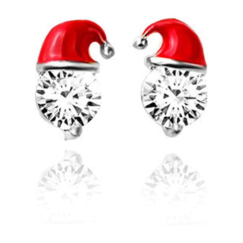 Wholesale Christmas Gift Zircon Oil Drop Diamond Snowman Hat Earrings ACC-ES-XingHe004