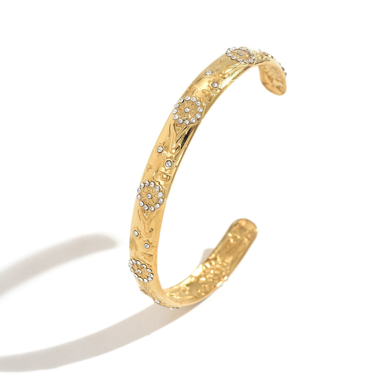 Wholesale Geometric Rhinestone Stainless Steel Adjustable Open Bangle Bracelet Fashion Jewelry Accessory