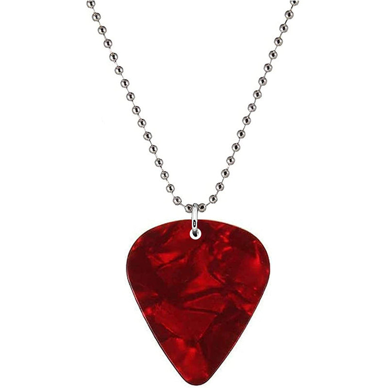 Wholesale Guitar Pick Red Print Stainless Steel Beaded Necklace