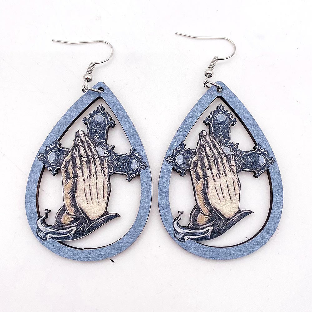 Wholesale  Wooden Earrings Cross Baroque Dark Embossed Gothic Style Earrings