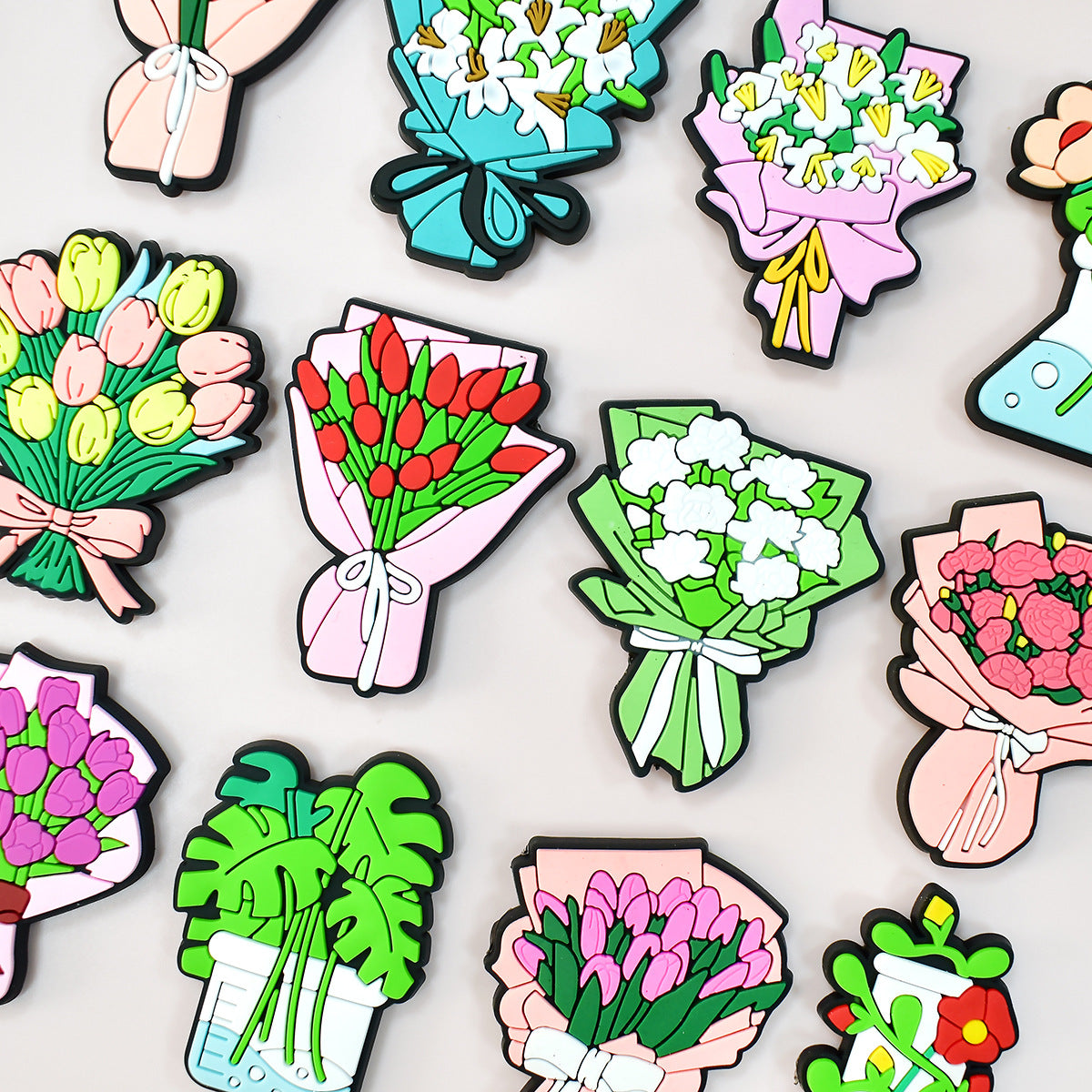 Wholesale  Random 100pcs  floral bouquet series PVC Soft Rubber Shoe Buckle Decoration