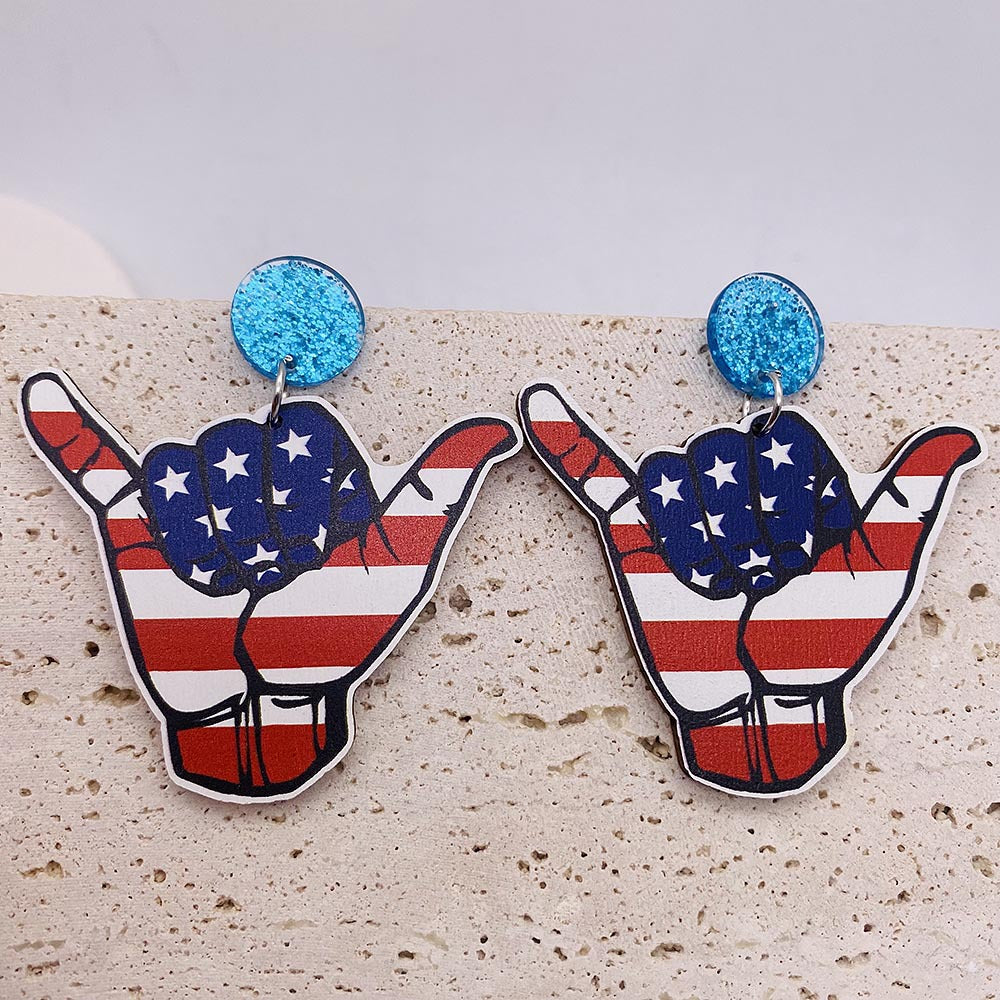 Wholesale American Flag Independence Day Butterfly Boots Sunflower Wooden Earrings ACC-ES-Cheny002