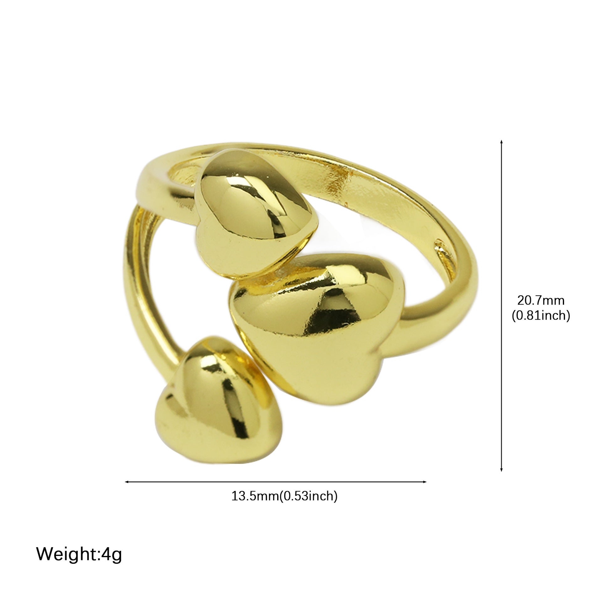 Wholesale High-End Brass Color-Preserving Glossy Large and Small Love Heart-Shaped Star Flower-Shaped Fashion Open Ring