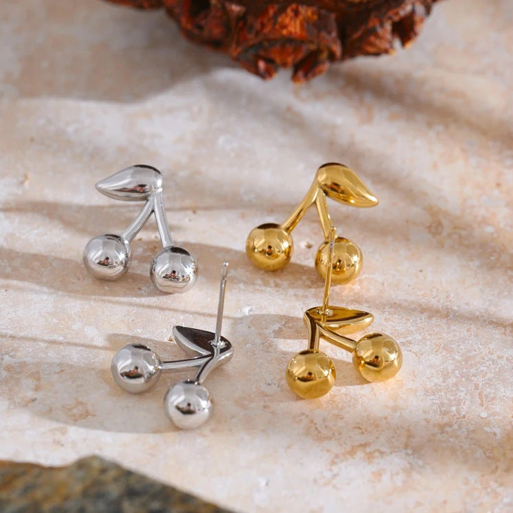 Wholesale 18K gold sweet smooth cherry earrings