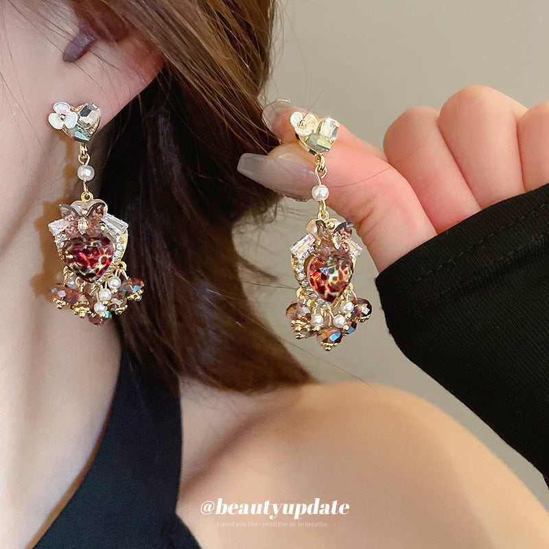 Wholesale Silver Needle Diamond Love Pearl Earrings