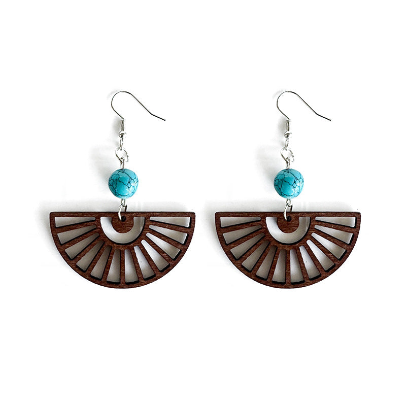 Wholesale Bohemian wood patchwork turquoise earrings