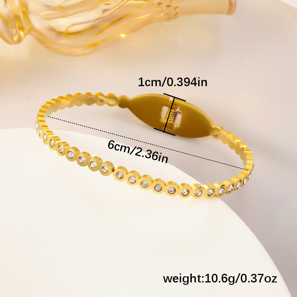 Wholesale Chic Rhinestone Open Bangle Stainless Steel Gold Fashion Jewelry Boutique Resale