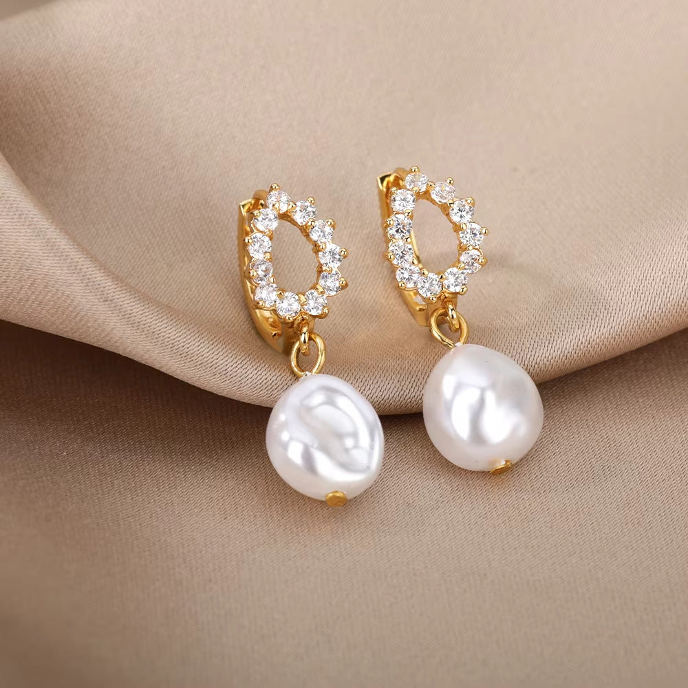Wholesale Stainless steel man-made pearl bow heart earrings