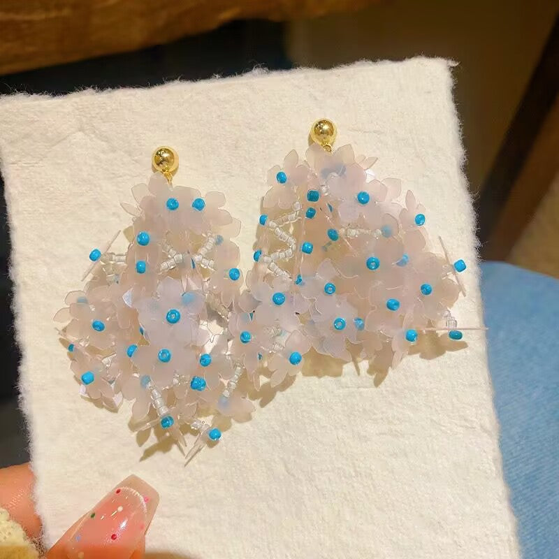 Wholesale Sequined Flower Beaded Tassel Earrings