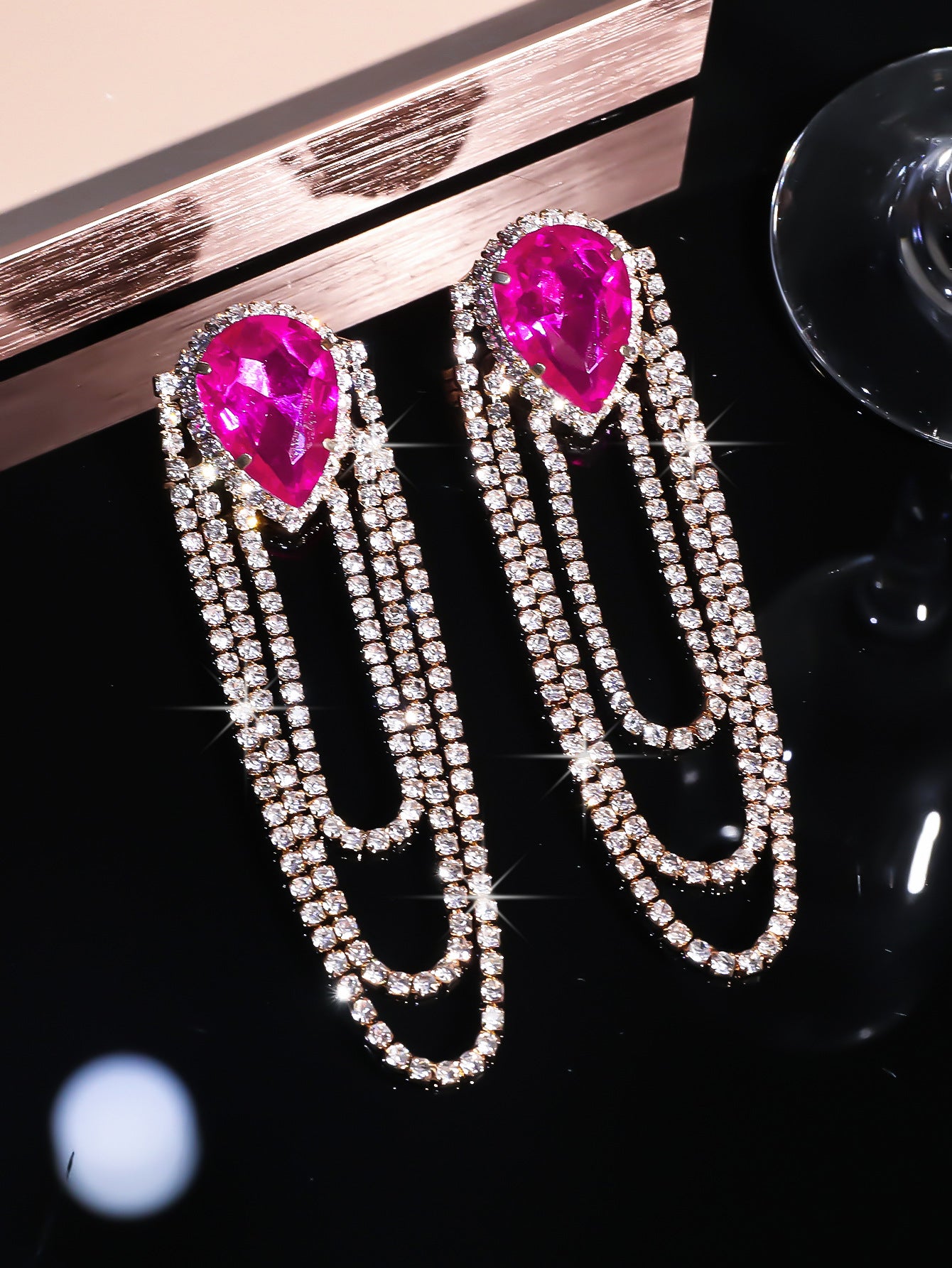 Wholesale  Luxury Shiny Rhinestone Long Earrings