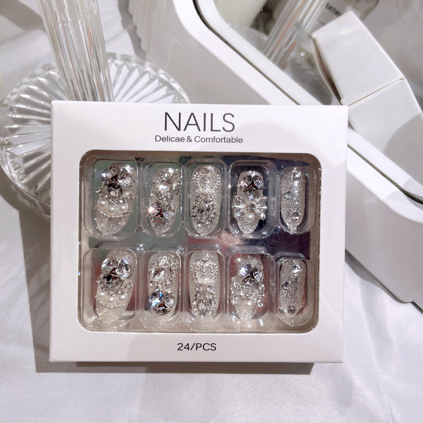 Wholesale 24 Pieces/box Sparkling Gem Nail Art Wearable Press-on Nails Kits Nail Stickers ACC-NS-DiNa003