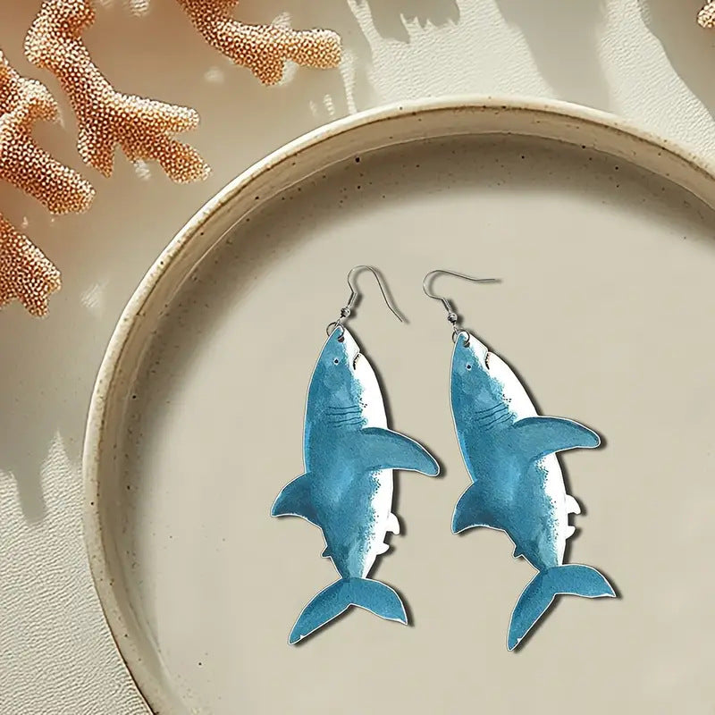 Wholesale marine life shark acrylic pendant earrings