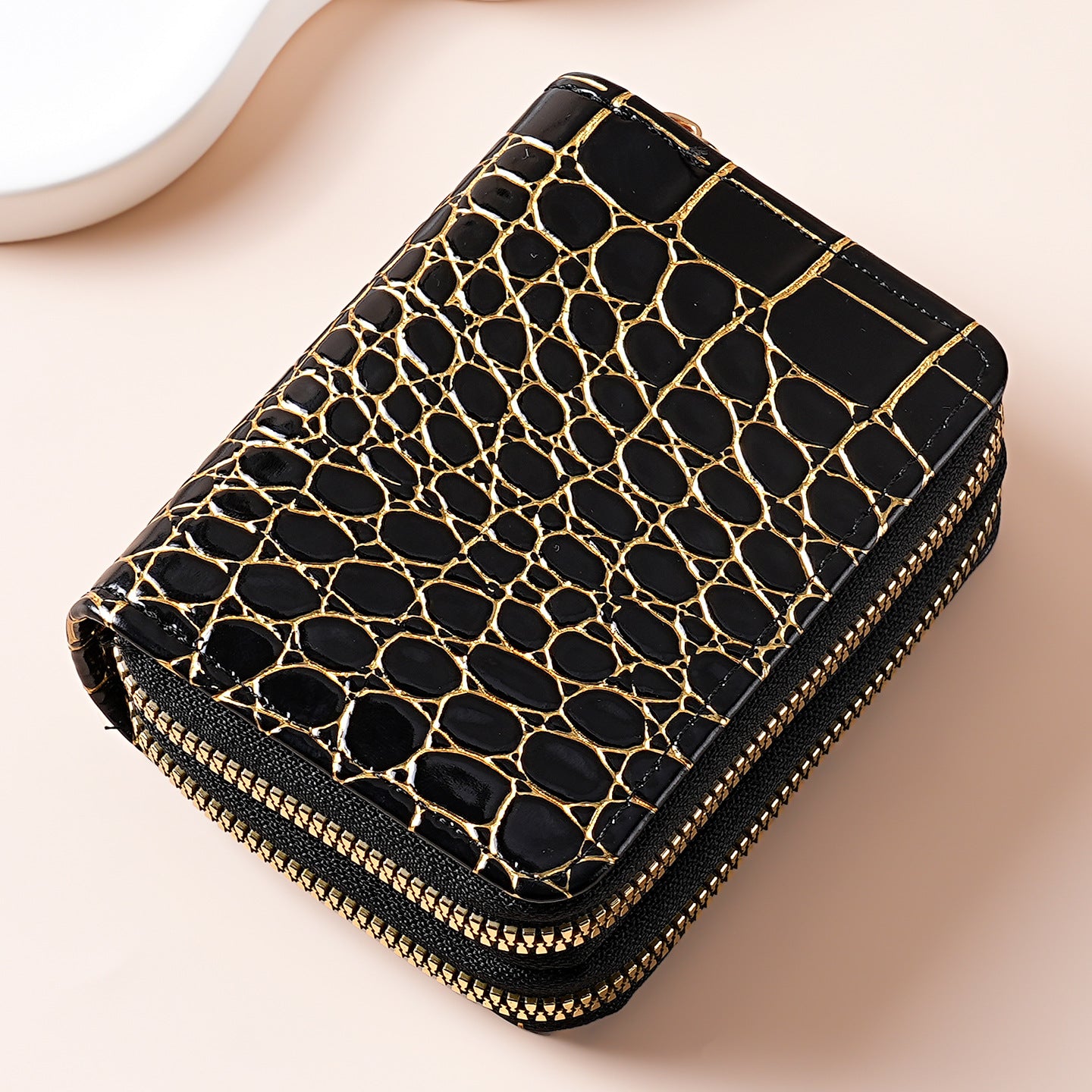 Wholesale Women S Everyday PU Leather Card Holder Wallet Stone Texture Multi Slot Double Zipper Coin Purse