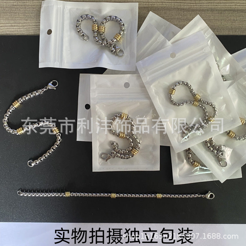 Wholesale Bold Chain Gold-Plated Stainless Steel Pearl Bracelet and Necklace Set Fashion Accessory Boutique Resale