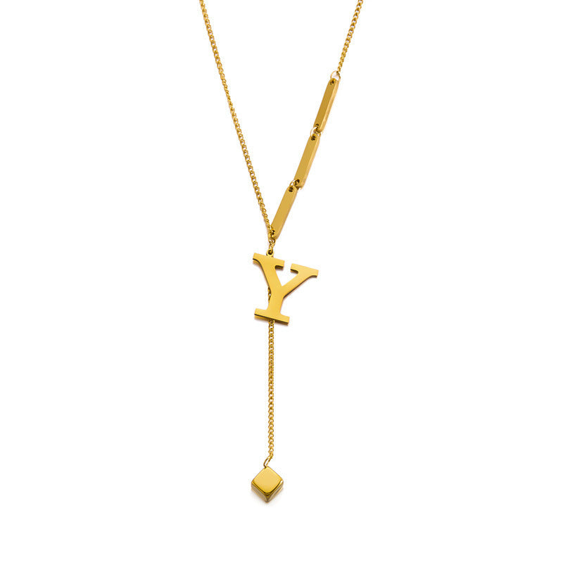 Wholesale square titanium steel letter necklace