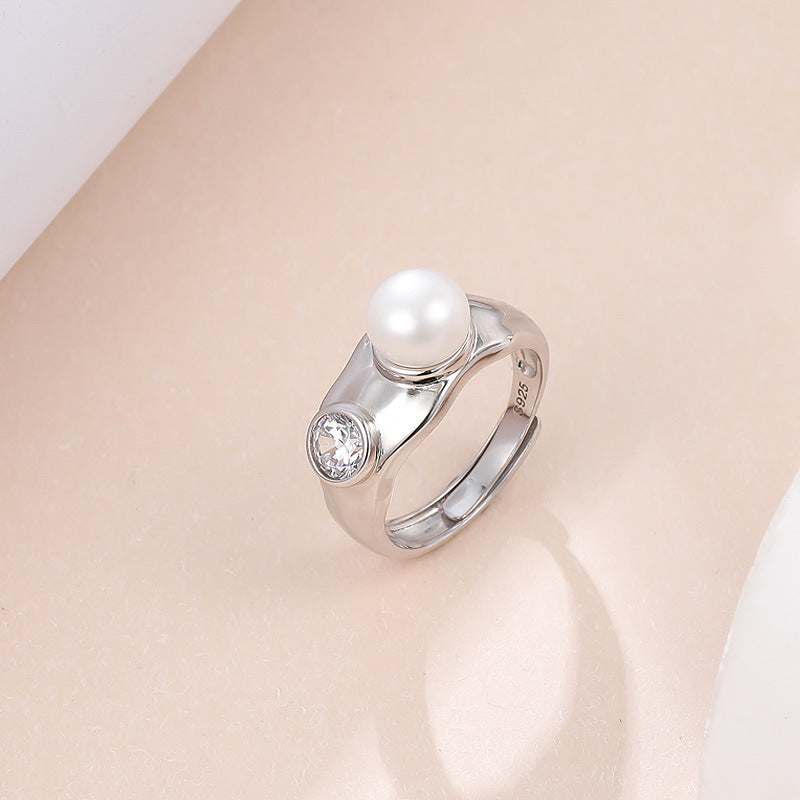 Wholesale  Open Ring  S925 Sterling Silver Ring with Pearl And Zircon Adjustable Opening Rings